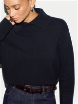 Wool Cashmere Split Jumper | Navy