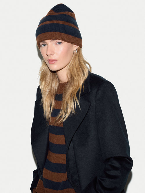 Merino Cashmere Stripe Hat | Brown