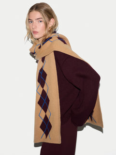 Wool Cashmere Argyle Scarf | Camel
