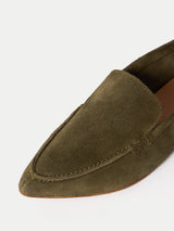 Soft Suede Pointed Loafer | Khaki