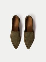 Soft Suede Pointed Loafer | Khaki