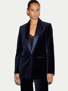 Velvet Shawl Collar Jacket | Navy