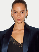 Velvet Shawl Collar Jacket | Navy