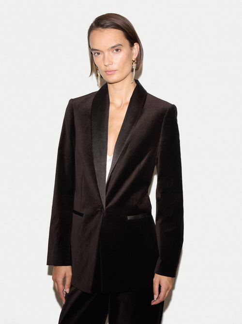 Velvet Shawl Collar Jacket | Brown