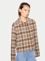 Wool Double Faced Check Cropped Coat | Taupe
