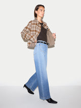 Wool Double Faced Check Cropped Coat | Taupe