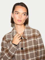 Wool Double Faced Check Cropped Coat | Taupe