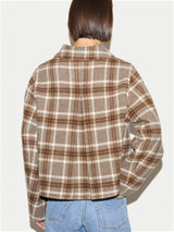 Wool Double Faced Check Cropped Coat | Taupe