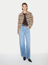 Wool Double Faced Check Cropped Coat | Taupe