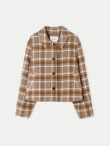 Wool Double Faced Check Cropped Coat | Taupe