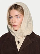 Wool Cashmere Cable Hooded Snood | Cream