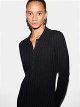 Ribbed Polo Collar Knitted Dress | Navy