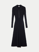 Ribbed Polo Collar Knitted Dress | Navy