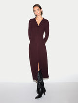Ribbed Polo Collar Knitted Dress | Burgundy