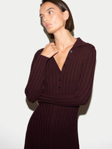 Ribbed Polo Collar Knitted Dress | Burgundy