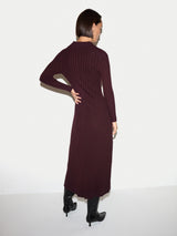 Ribbed Polo Collar Knitted Dress | Burgundy