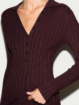 Ribbed Polo Collar Knitted Dress | Burgundy