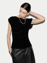 Velvet Ruched Top | Black