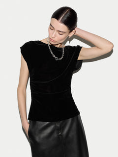 Velvet Ruched Top | Black