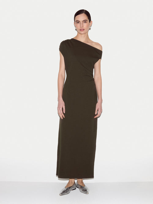 Asymmetric Neck Dress | Khaki
