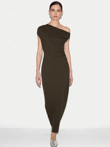 Asymmetric Neck Dress | Khaki