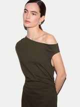 Asymmetric Neck Dress | Khaki