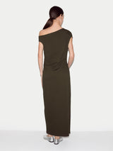 Asymmetric Neck Dress | Khaki