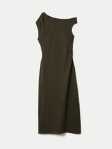 Asymmetric Neck Dress | Khaki