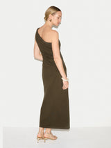 One Shoulder Jersey Dress | Khaki