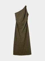 One Shoulder Jersey Dress | Khaki