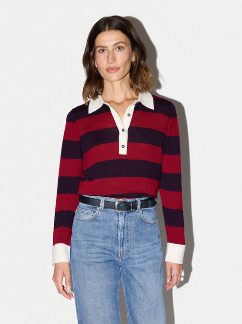 Fine Merino Stripe Polo Shirt | Red