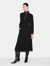 Crepe Belted Shirt Dress | Black