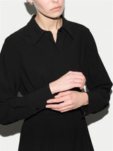 Crepe Belted Shirt Dress | Black