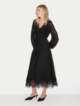 Satin Bias Lace Trim Dress | Black