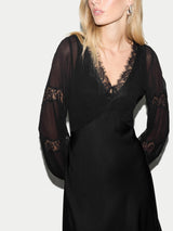 Satin Bias Lace Trim Dress | Black