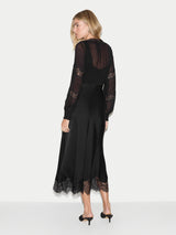 Satin Bias Lace Trim Dress | Black