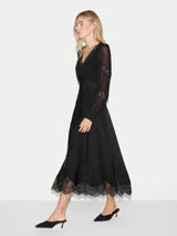 Satin Bias Lace Trim Dress | Black