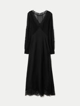 Satin Bias Lace Trim Dress | Black