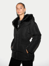 Hooded Faux Fur Short Puffer | Black