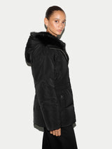Hooded Faux Fur Short Puffer | Black