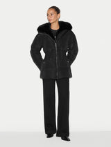 Hooded Faux Fur Short Puffer | Black
