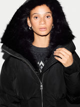 Hooded Faux Fur Short Puffer | Black