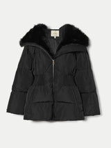 Hooded Faux Fur Short Puffer | Black
