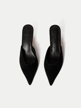 Suede Kitten Heel Mule | Black