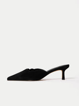 Suede Kitten Heel Mule | Black
