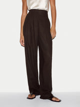 Linen Structured Pleat Trouser | Brown