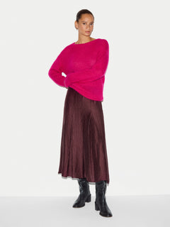 Textured Midi Pleated Skirt | Burgundy
