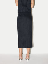 Linen Blend Pinstripe Tailored Skirt | Navy