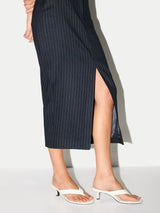 Linen Blend Pinstripe Tailored Skirt | Navy