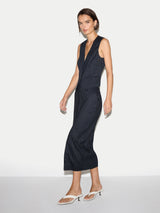 Linen Blend Pinstripe Tailored Skirt | Navy